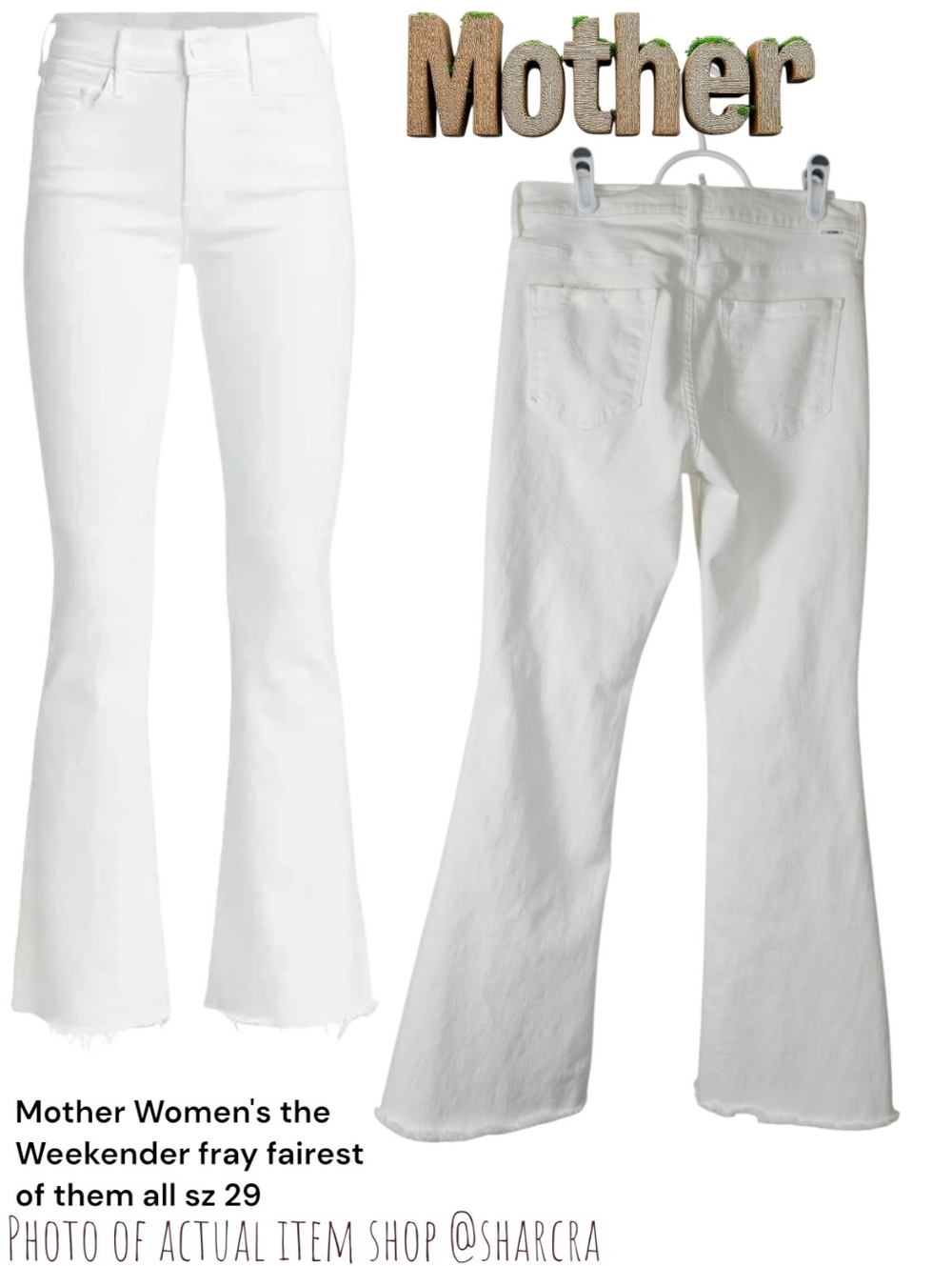 Mother Women's the Weekender fray fairest of them all white flare jeans fray 29